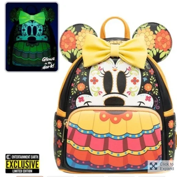 Loungefly Minnie Mouse Dia de los Muertos Sugar Skull Mini-Backpack - Picture 2 of 9